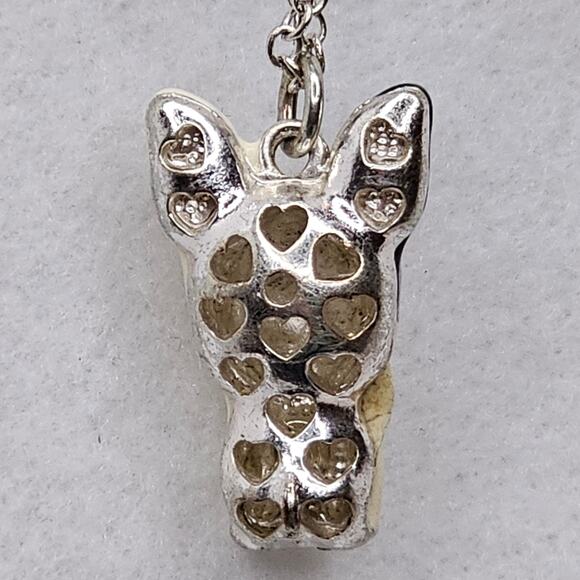 French Bulldog Frenchie Charm Necklace Pendant Rhinestones Silvertone Chain - Picture 3 of 7